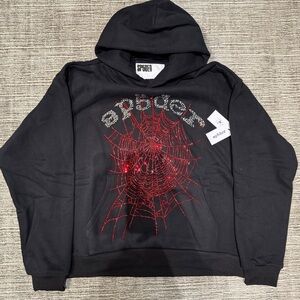 Black Hoodie with red rhinestone web